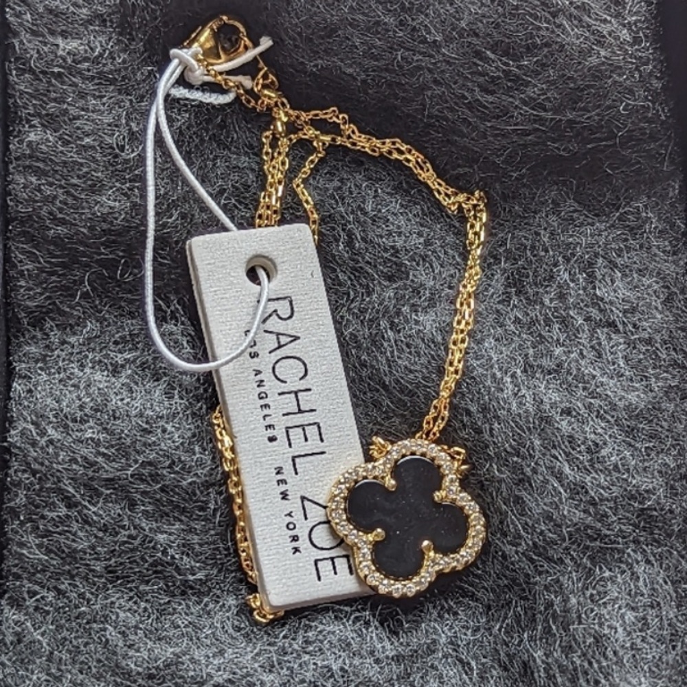 Rachel Zoe | Black Onyx Clover Necklace with Gold Chain NWT